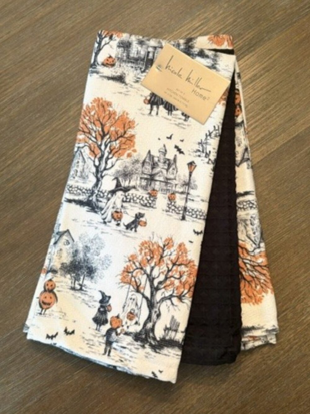 Nicole Miller Halloween Kitchen Towels Ghost Witch Haunted House 18x28" Set of 3